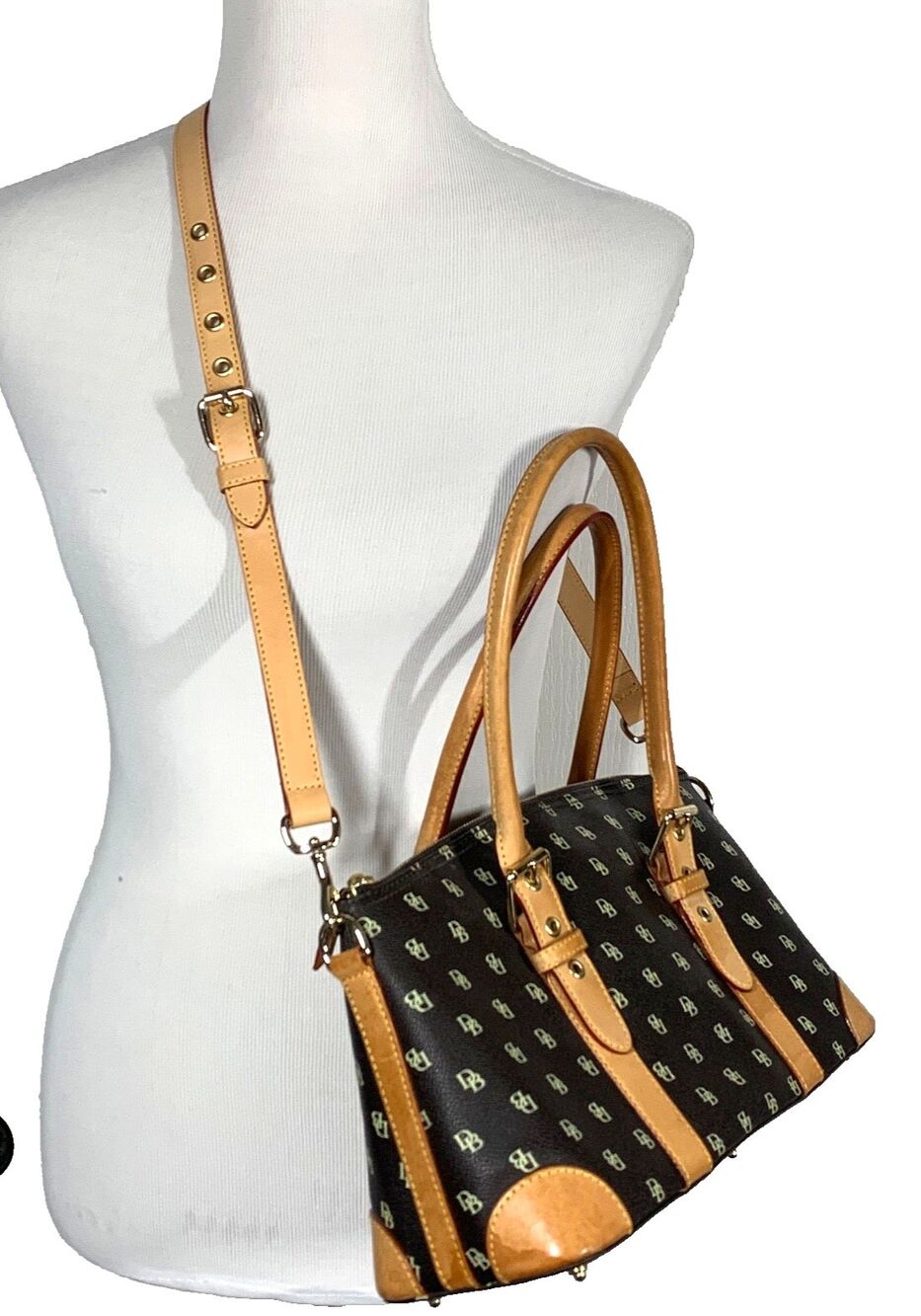 Dooney & Bourke Black Leather Gretta Monogram Satchel Bag Crossbody With Strap